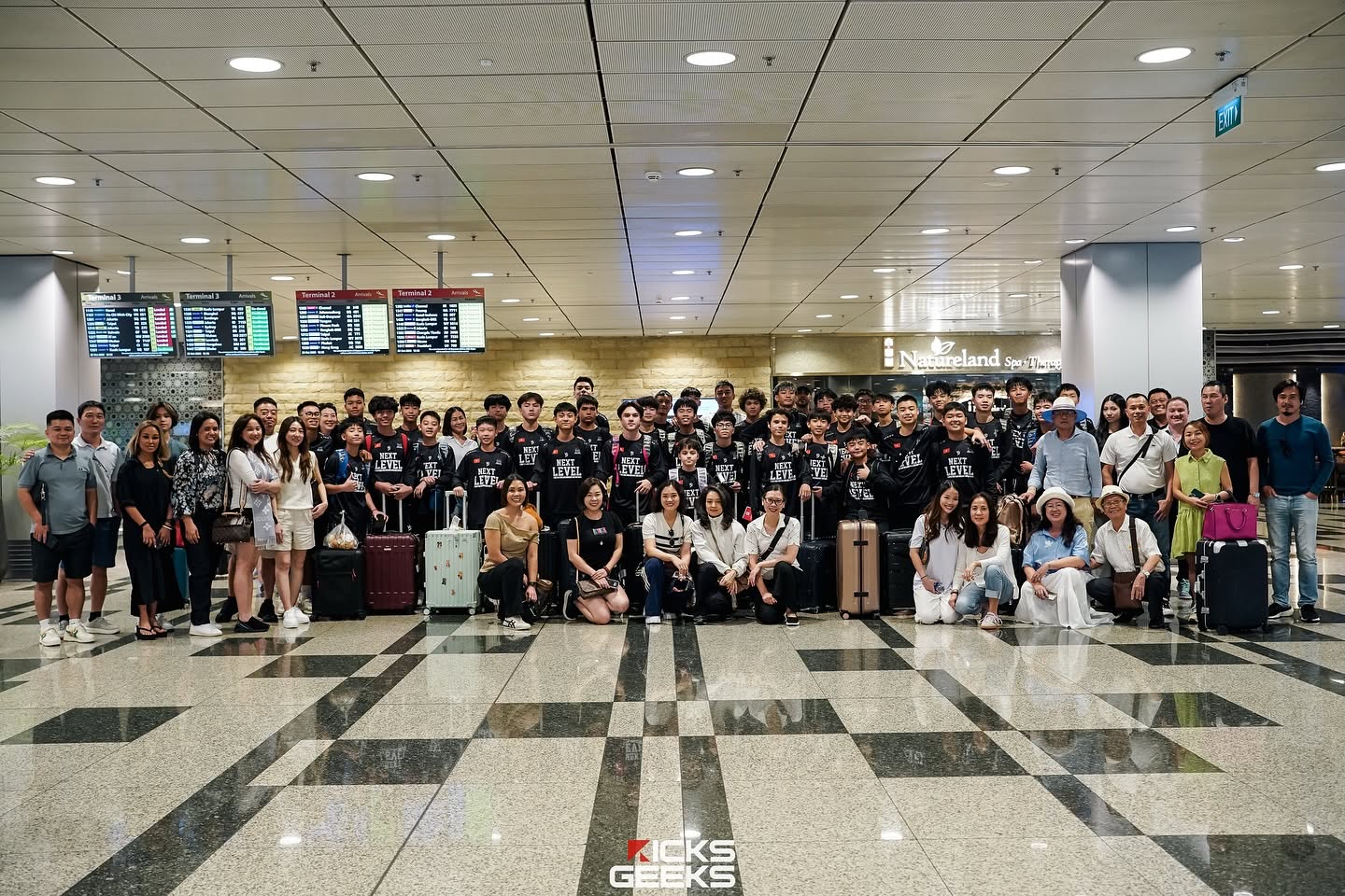 Next Level Basketball team and families arriving at Changi Airport, Singapore